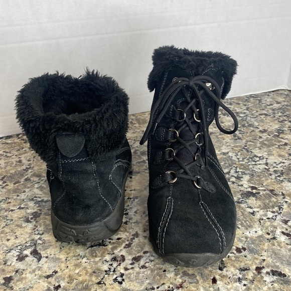 Earth Origins Seona Leather Lace Up Faux Fur Lining Ankle Boots Black Size 8 - Picture 5 of 9